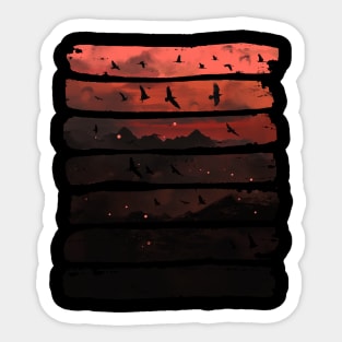 Birds and Mountains - Epic Red Sunset Sticker